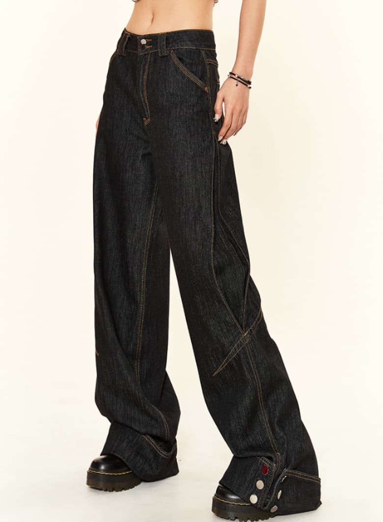 黒パンツ ストリート系スタイリッシュワイドパンツ