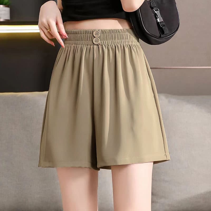 黒パンツ ゆったりウエストゴム シンプルショートパンツ