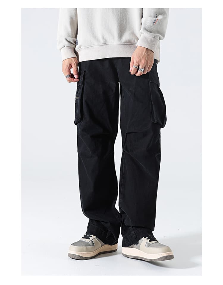 黒パンツ ジップポケット付きミリタリーワイドパンツ