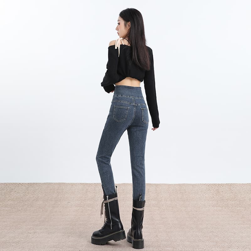 黒パンツ ハイウエストデザインパンツ