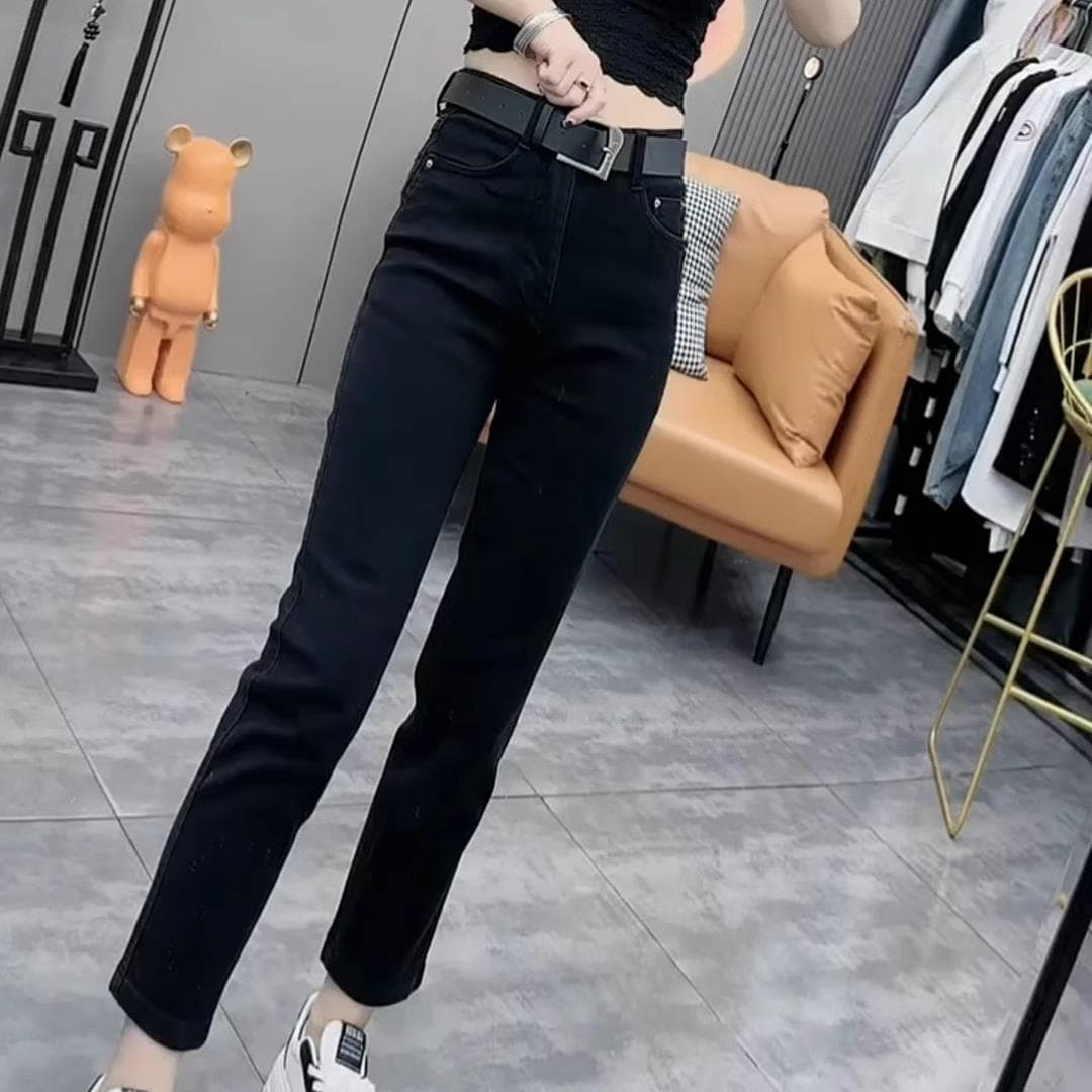 黒パンツ ハイウエストストレートスラックス
