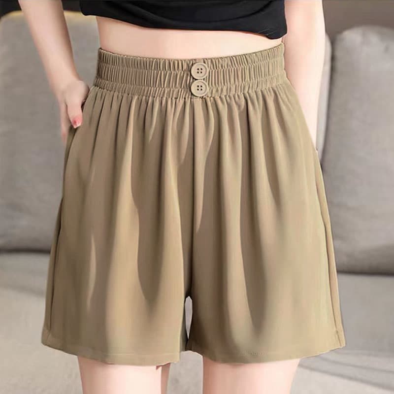黒パンツ ゆったりウエストゴム シンプルショートパンツ