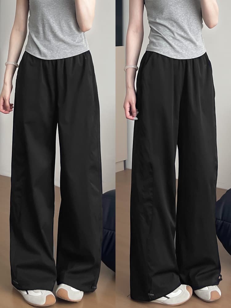 黒パンツ ゆったりワイド実用ポケットパンツ