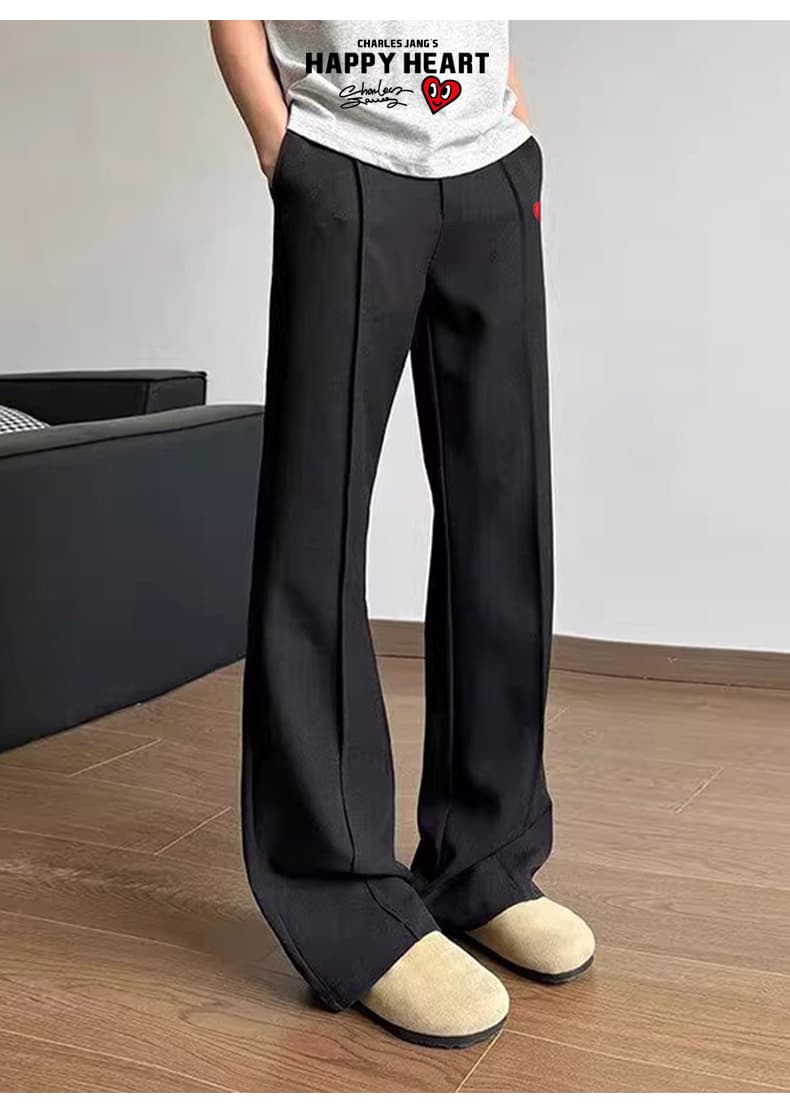 黒パンツ ハートワンポイント ワイドスラックス