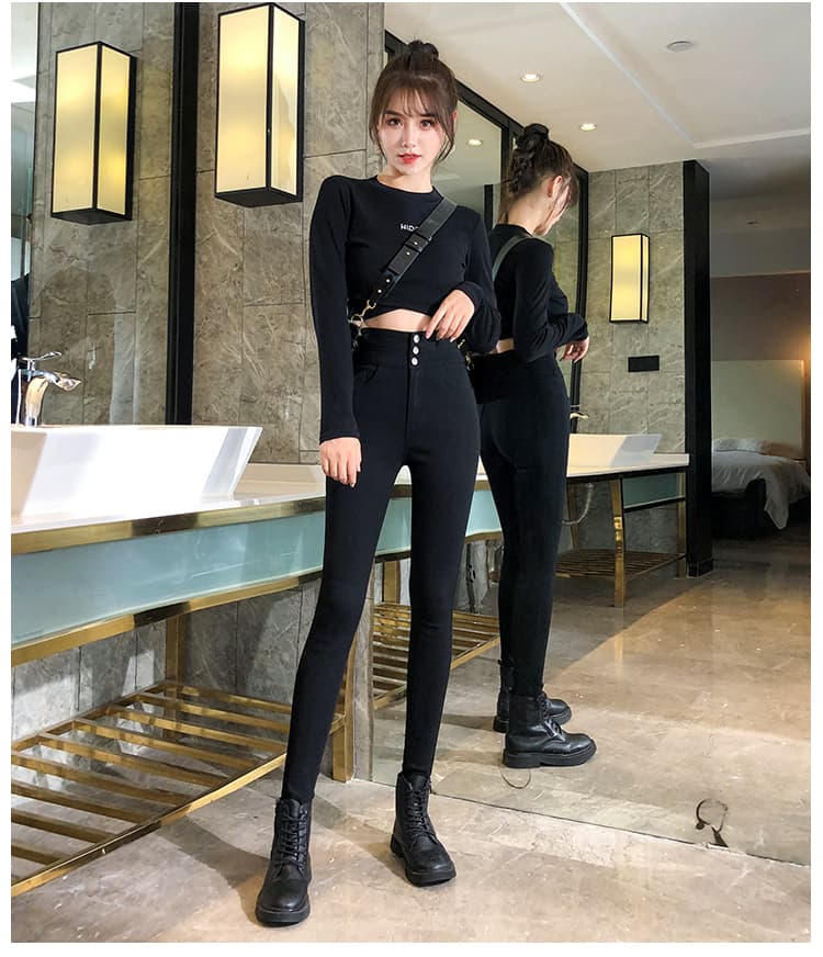 黒パンツ ハイウエストすっきりスキニーパンツ