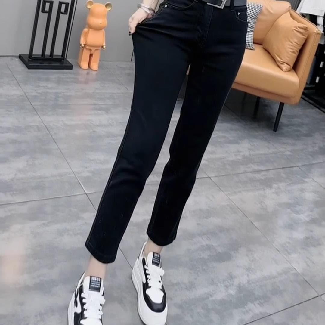 黒パンツ ハイウエストストレートスラックス