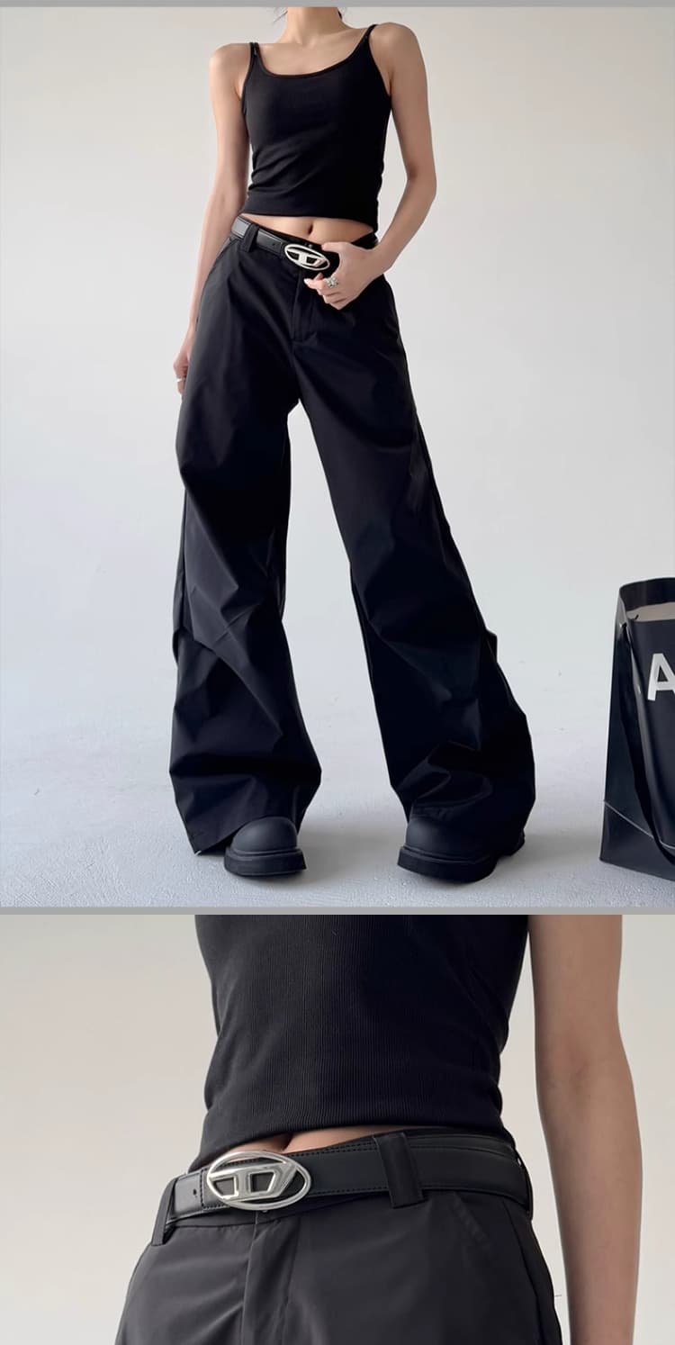 黒パンツ ワイドシルエットカーゴパンツ