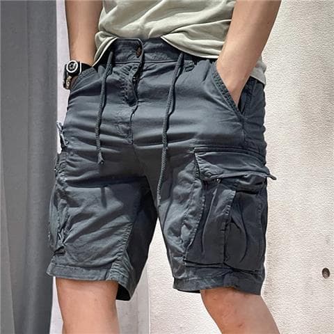 黒パンツ ポケット付きカーゴショートパンツ