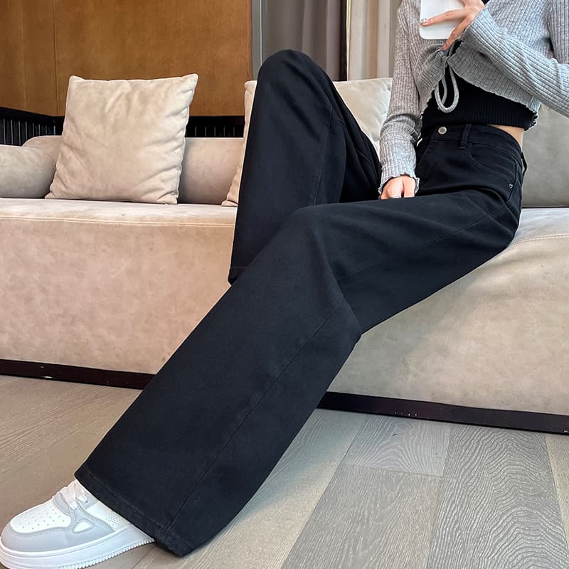 黒パンツ ハイウエストルーズワイドデニム