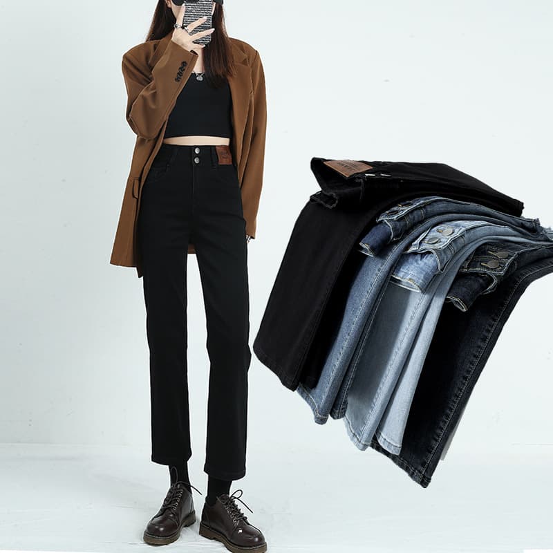 黒パンツ ストレートハイウエストスラックス
