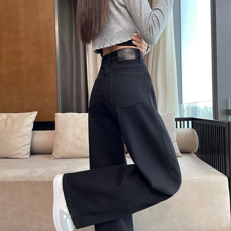 黒パンツ ハイウエストルーズワイドデニム