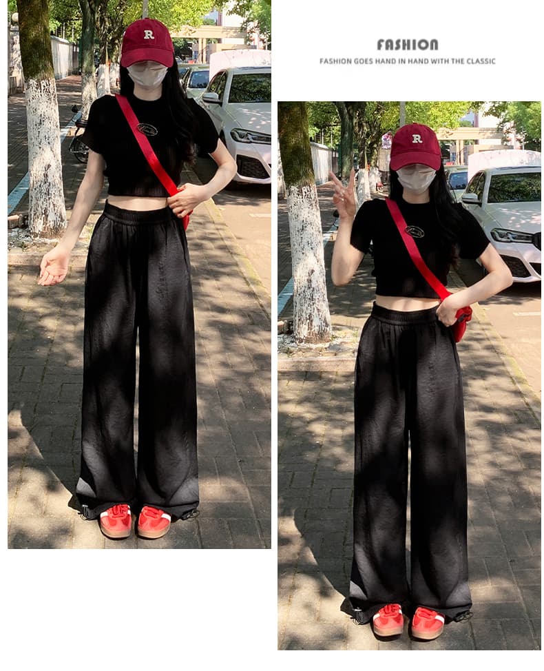 黒パンツ ゆったりシルエットワイドカーゴパンツ
