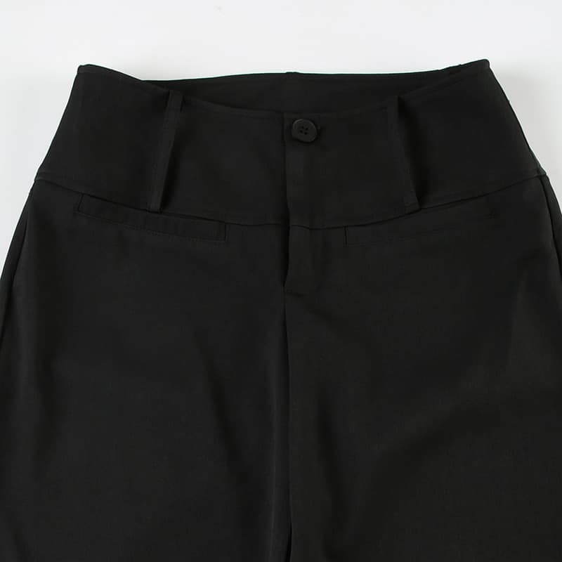 黒パンツ すっきりシルエット美脚ワイドパンツ
