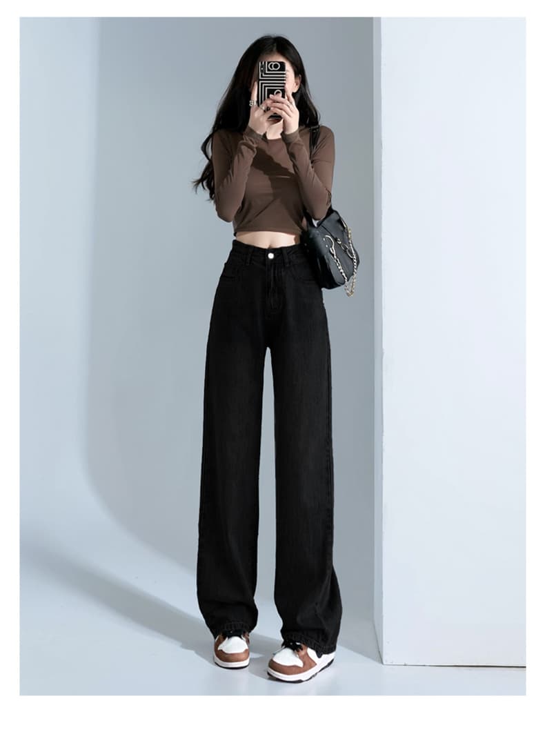 黒パンツ ゆったりシルエット デニムワイドパンツ