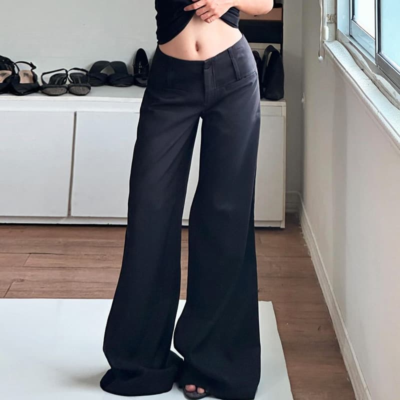 黒パンツ すっきりシルエット美脚ワイドパンツ