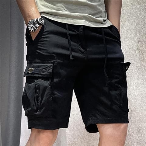 黒パンツ ポケット付きカーゴショートパンツ