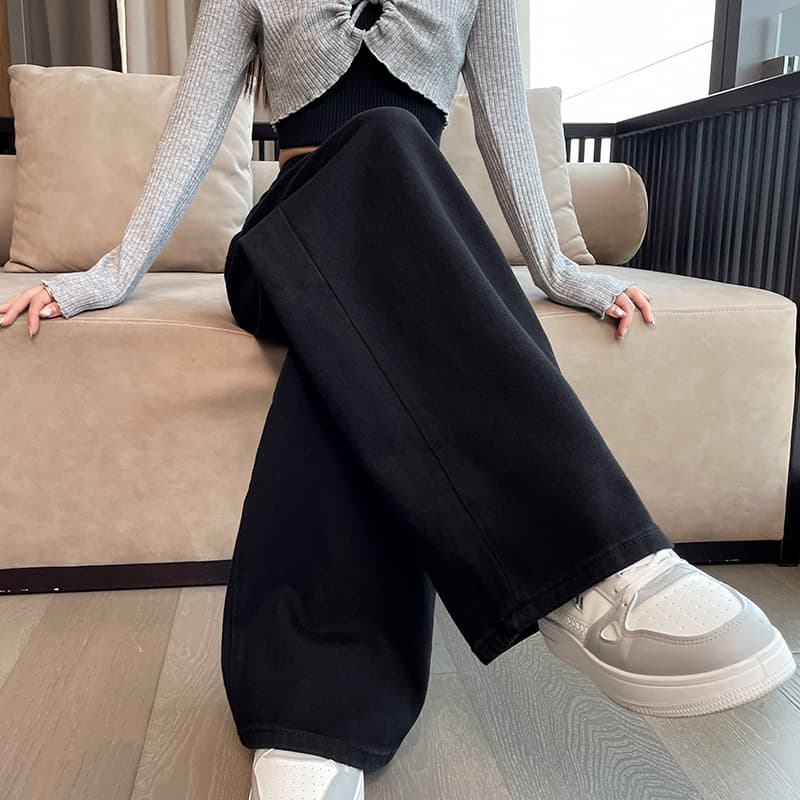 黒パンツ ハイウエストルーズワイドデニム