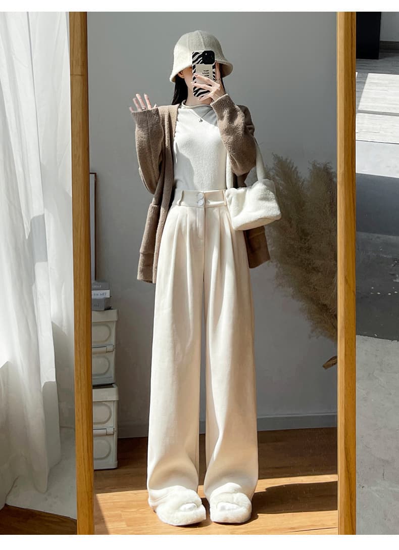 黒パンツ リラックスプリーツワイドロングパンツ
